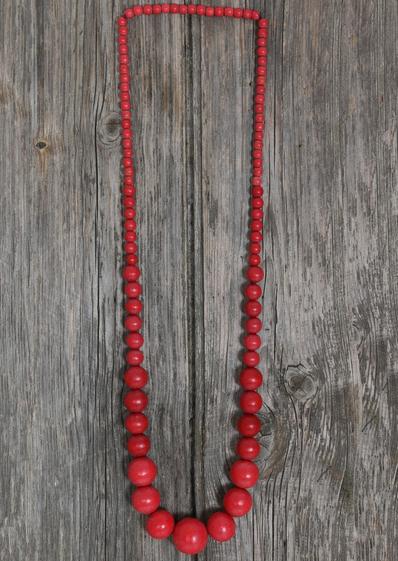 natural wood bead necklace red made in Australia