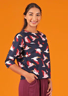 cotton loose fit top with pelican print
