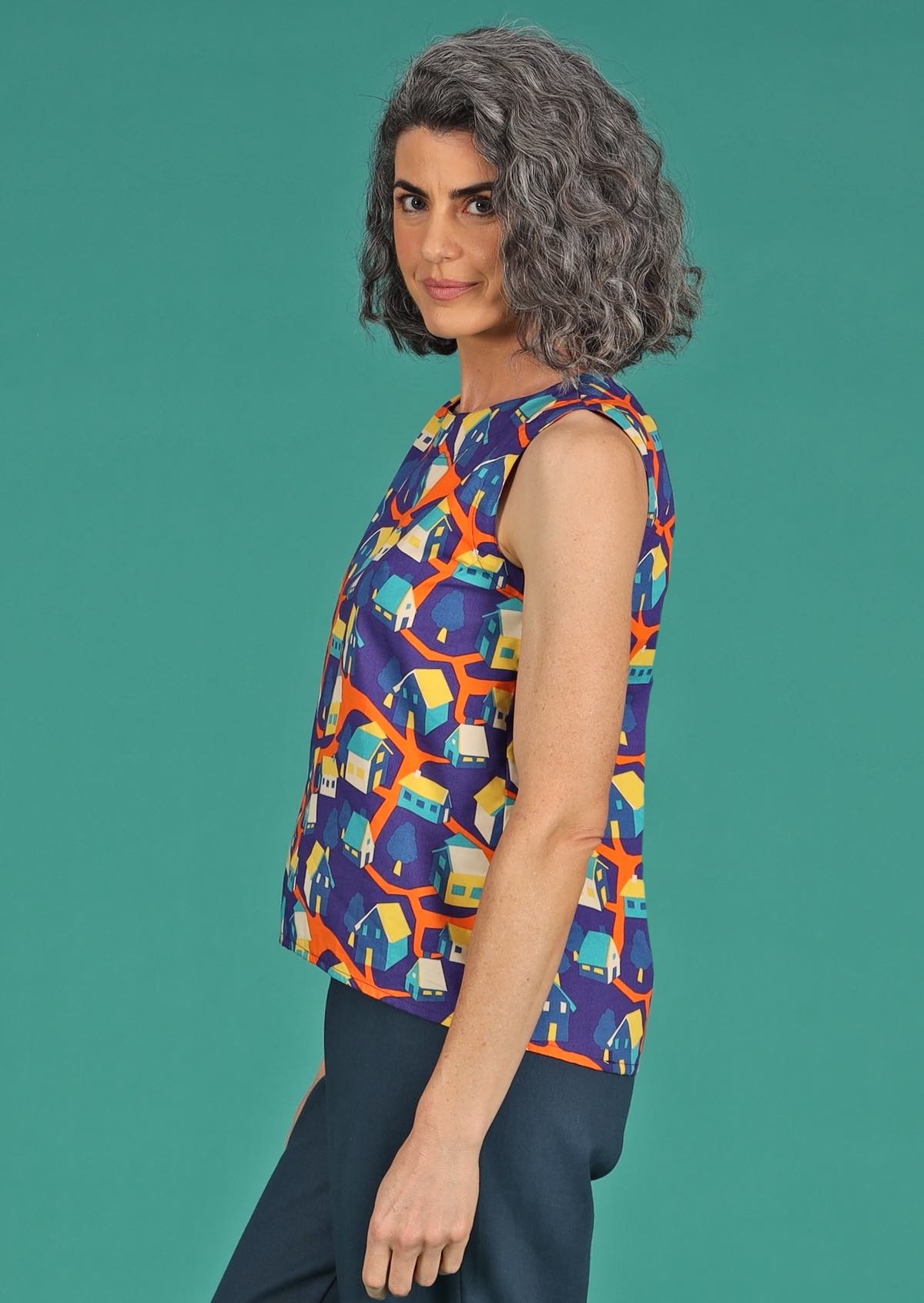 100% cotton colourful bold printed top