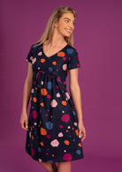 Short Sleeve Dark Navy background colour spotted Cotton Dress