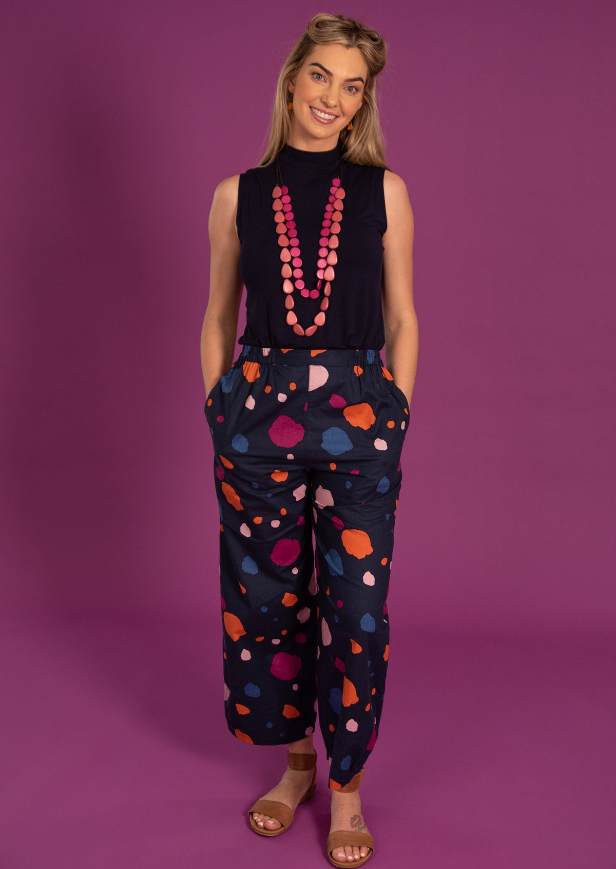 women's coloured printed pant designed in Australia