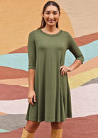 Half Sleeve Jersey Dress Olive | Karma East Australia