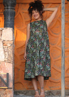 Model wearing Harper Dress Cotton Floral Midi Dress with pockets