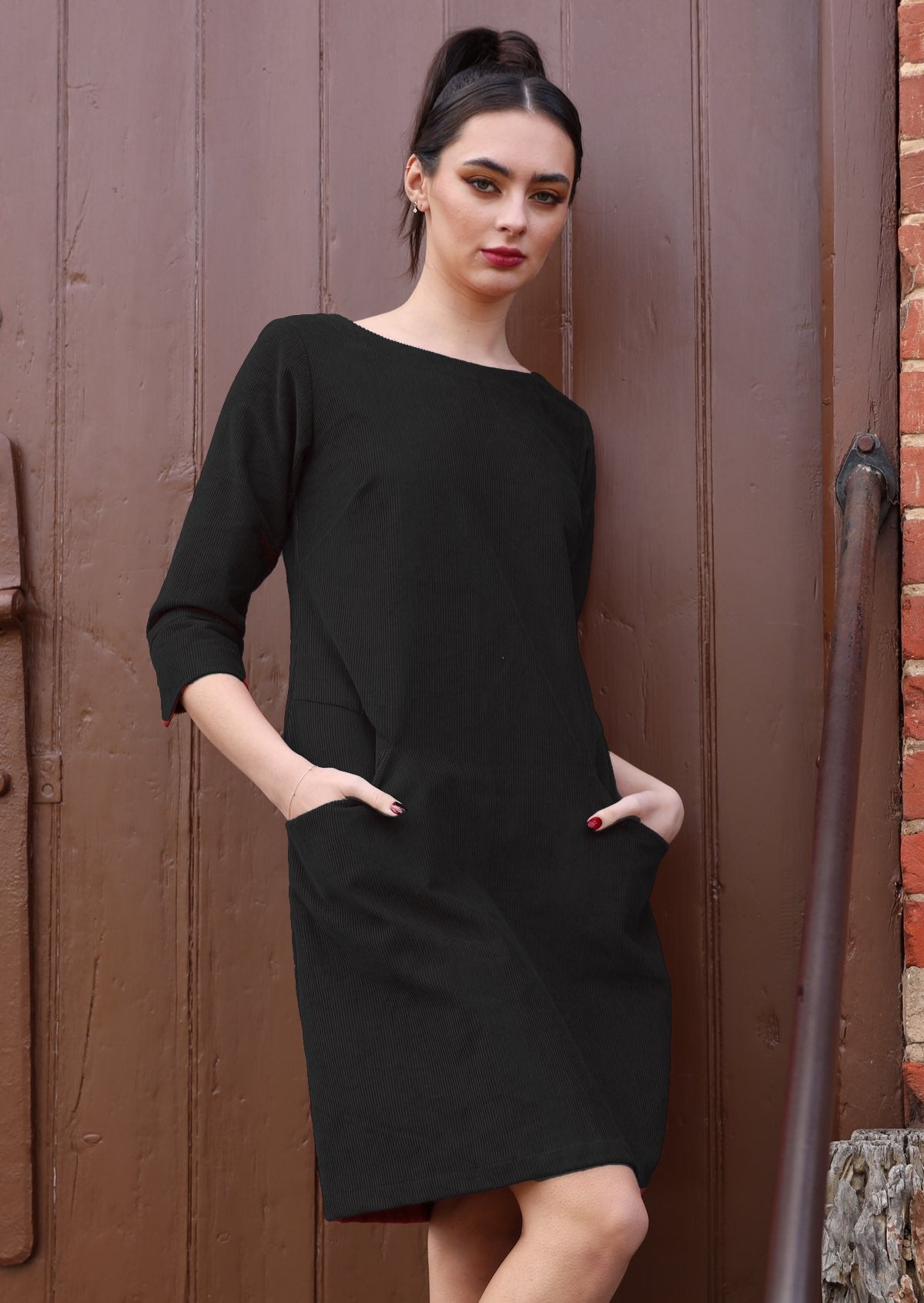 BLACK 100% cotton corduroy tunic dress