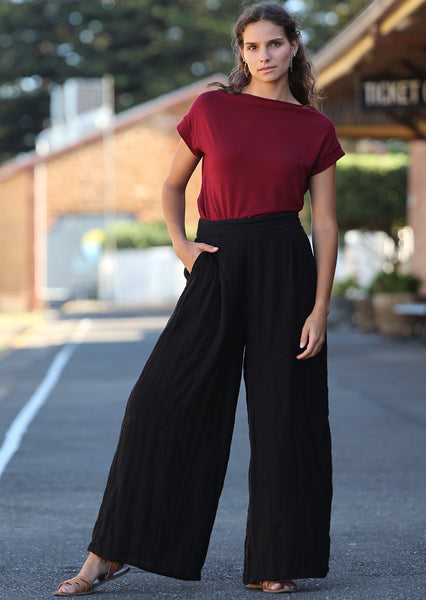 Wide Leg Pant Boho Black Karma East Australia
