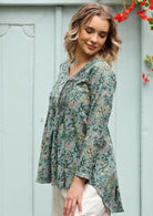 100% cotton uneven hem women's long sleeve top