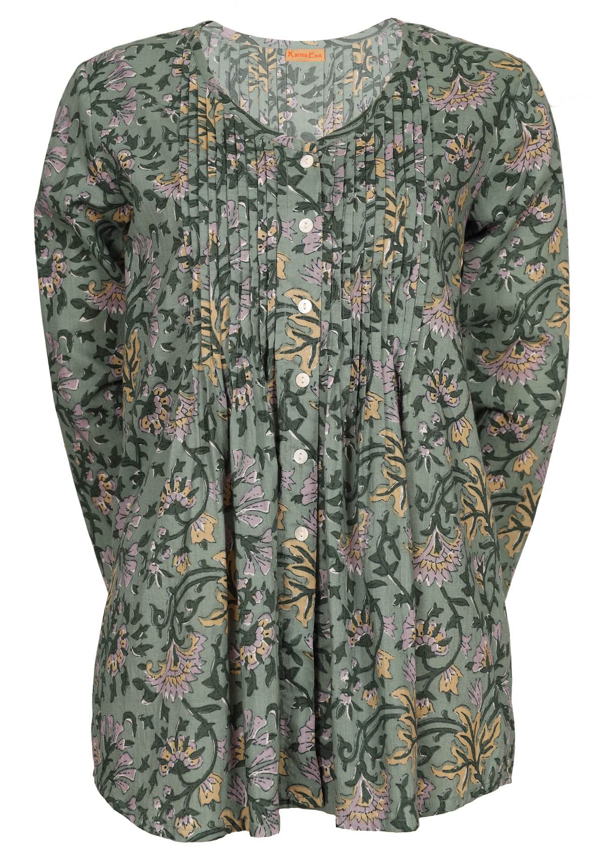 Floral printed cotton long sleeve blouse in indian floral print