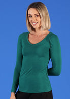 soft stretch rayon green long sleeve top