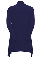 back view uneven hem rayon cardigan navy