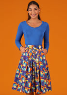 orange blue yellow house print retro cotton skirt