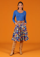 button front retro colourful cotton skirt