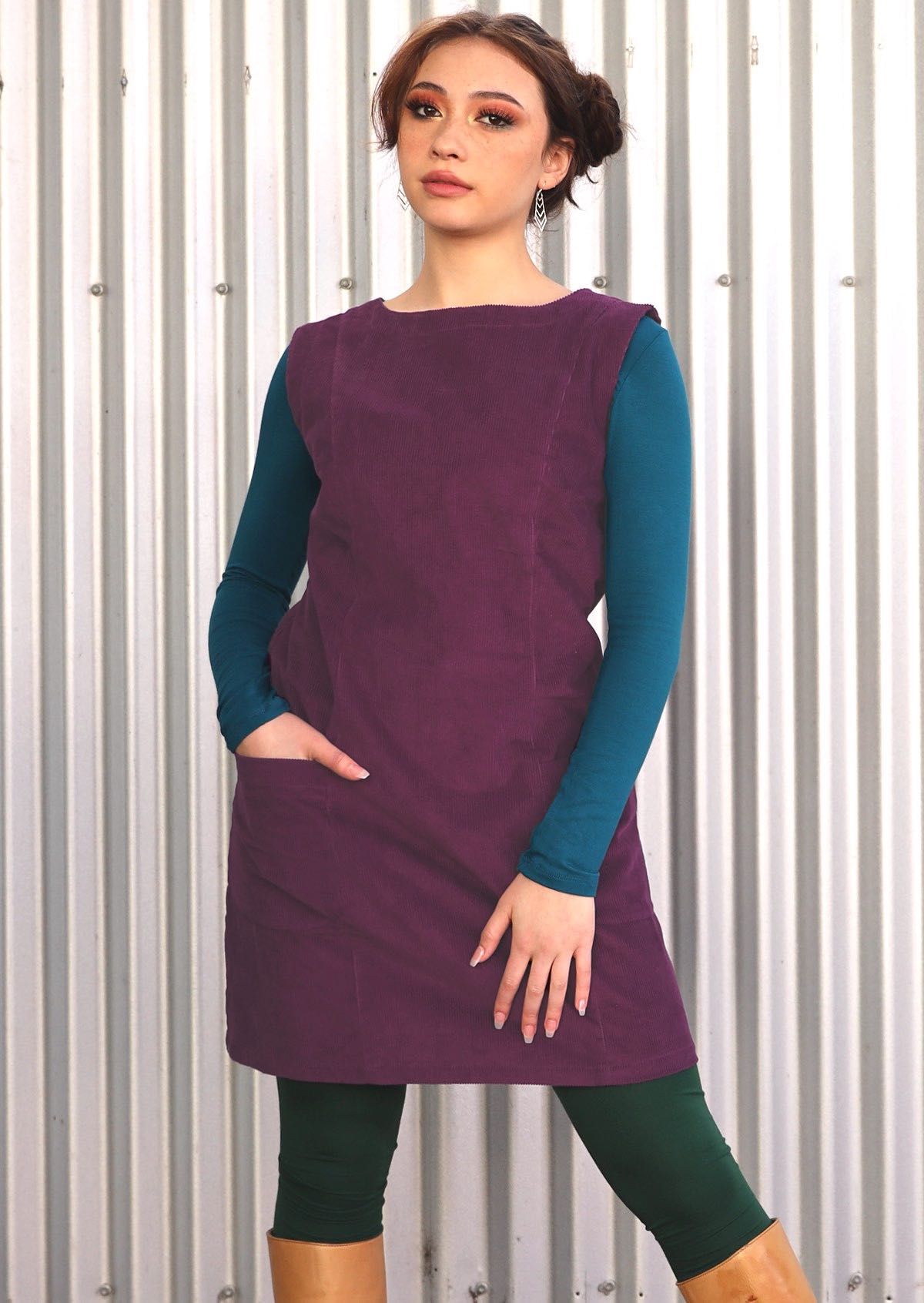 cotton corduroy women's dress purple