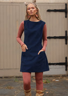 Navy Blue 100% cotton corduroy womens tunic dress