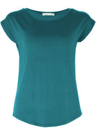 Front view women's rayon teal jersey t-shirt.