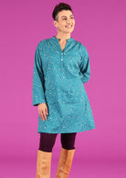 Torvi Tunic Going Dotty Teal Polkadot lightweight cotton long sleeve shirt dress | Karma East Australia