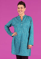 100% cotton teal spotty print tunic