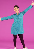 teal lightweight cotton shirt dress