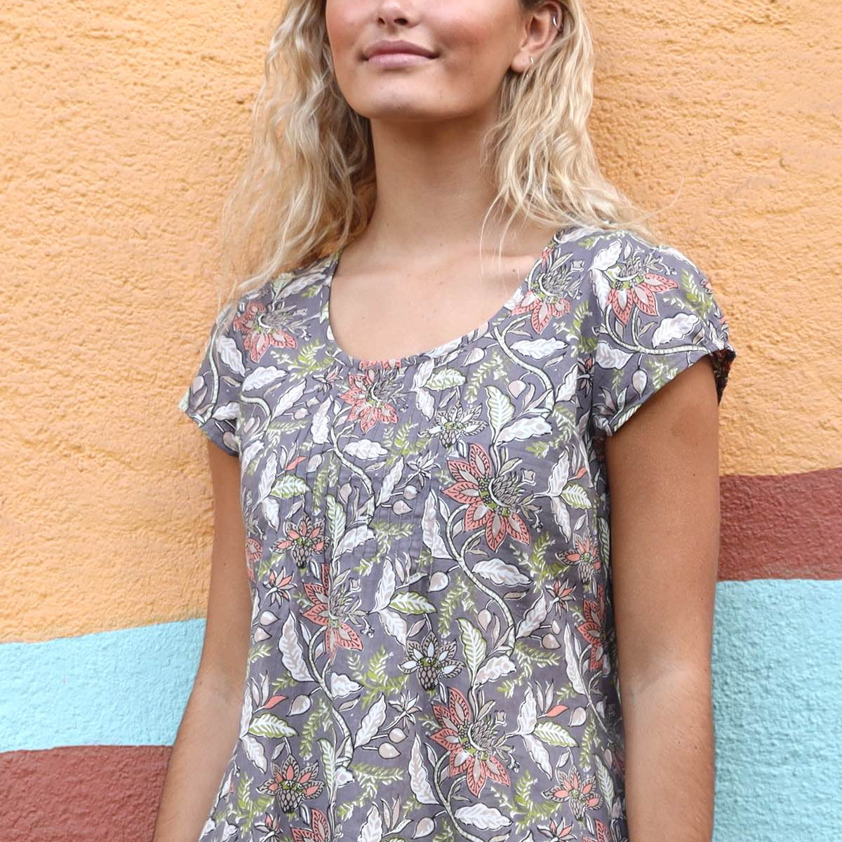 Tulsi Top Morialta | Cotton sort sleeve top with an array of pin tuck ...