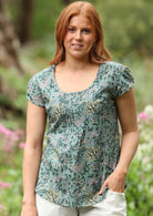 100% cotton short sleeve top in sage green 