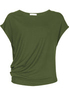 Front view womens olive green rayon top