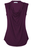 Front view loose purple cowl neck women's top