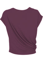 back view short sleeve asymmetrical stretch fabric women's top
