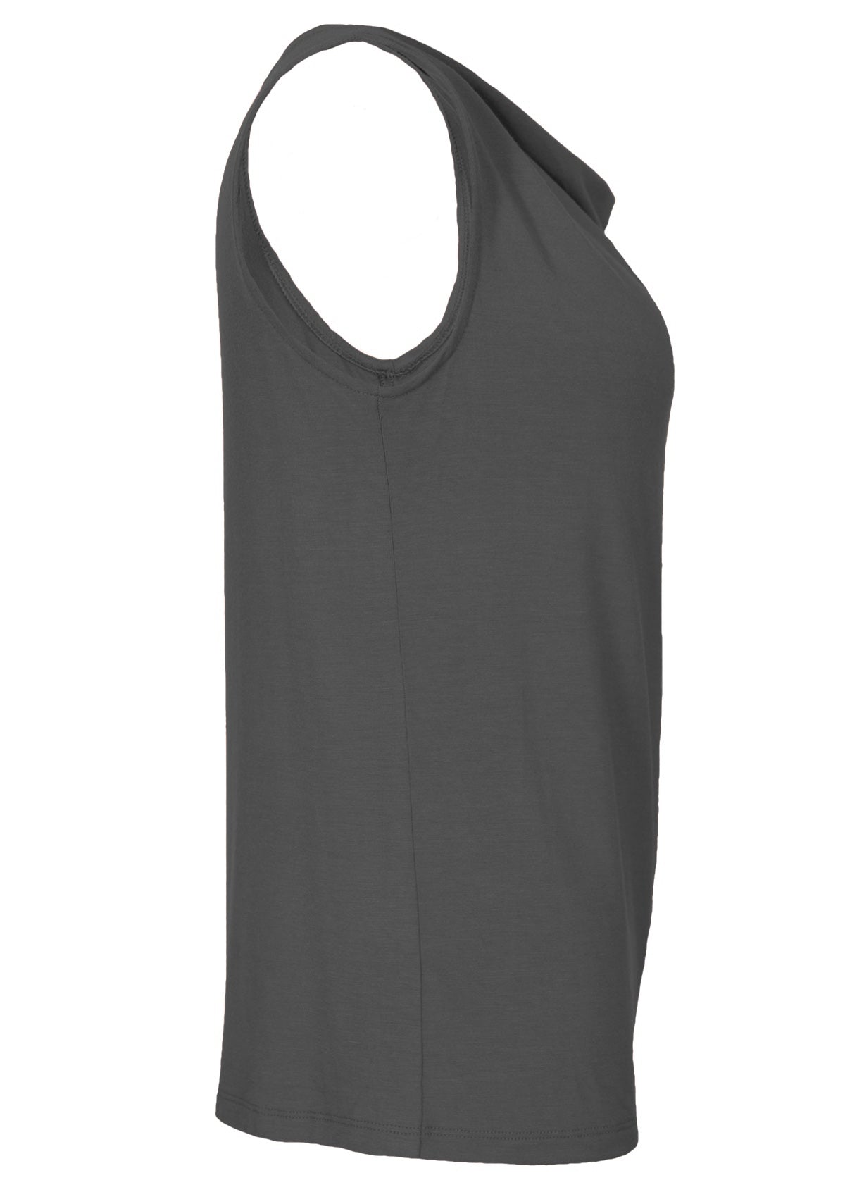 side view sleeveless grey jersey top