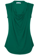 Front view women's jade green cowl neck rayon cap sleeve top.