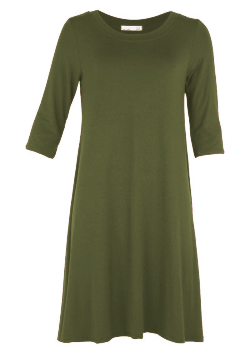 Half Sleeve Jersey Dress Olive Front