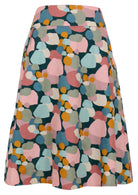 knee length cotton skirt with wide waistband and zipper.