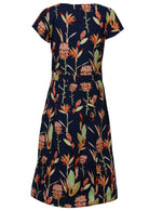 Womens cotton over the knee length dress with cap sleeves and a hidden side zip