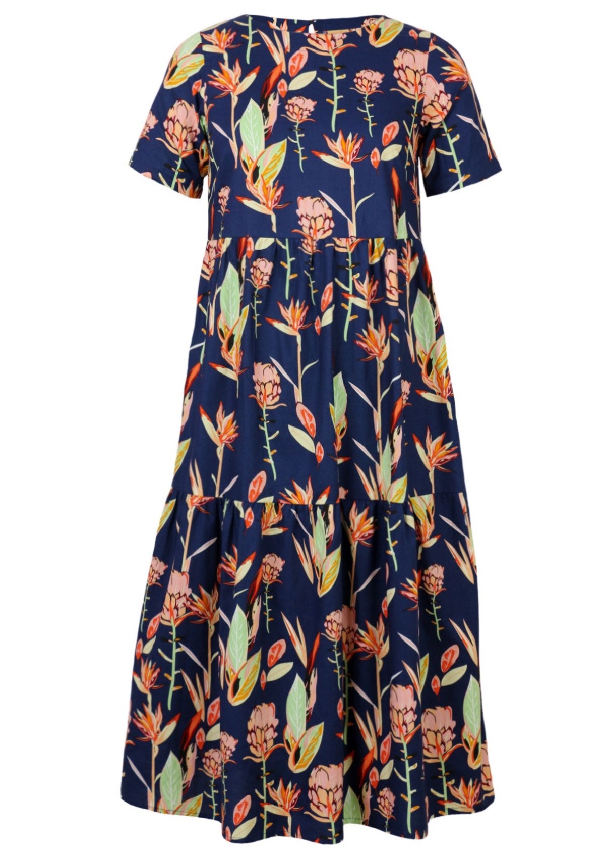 Short Sleeve Mid Calf Womens Dress