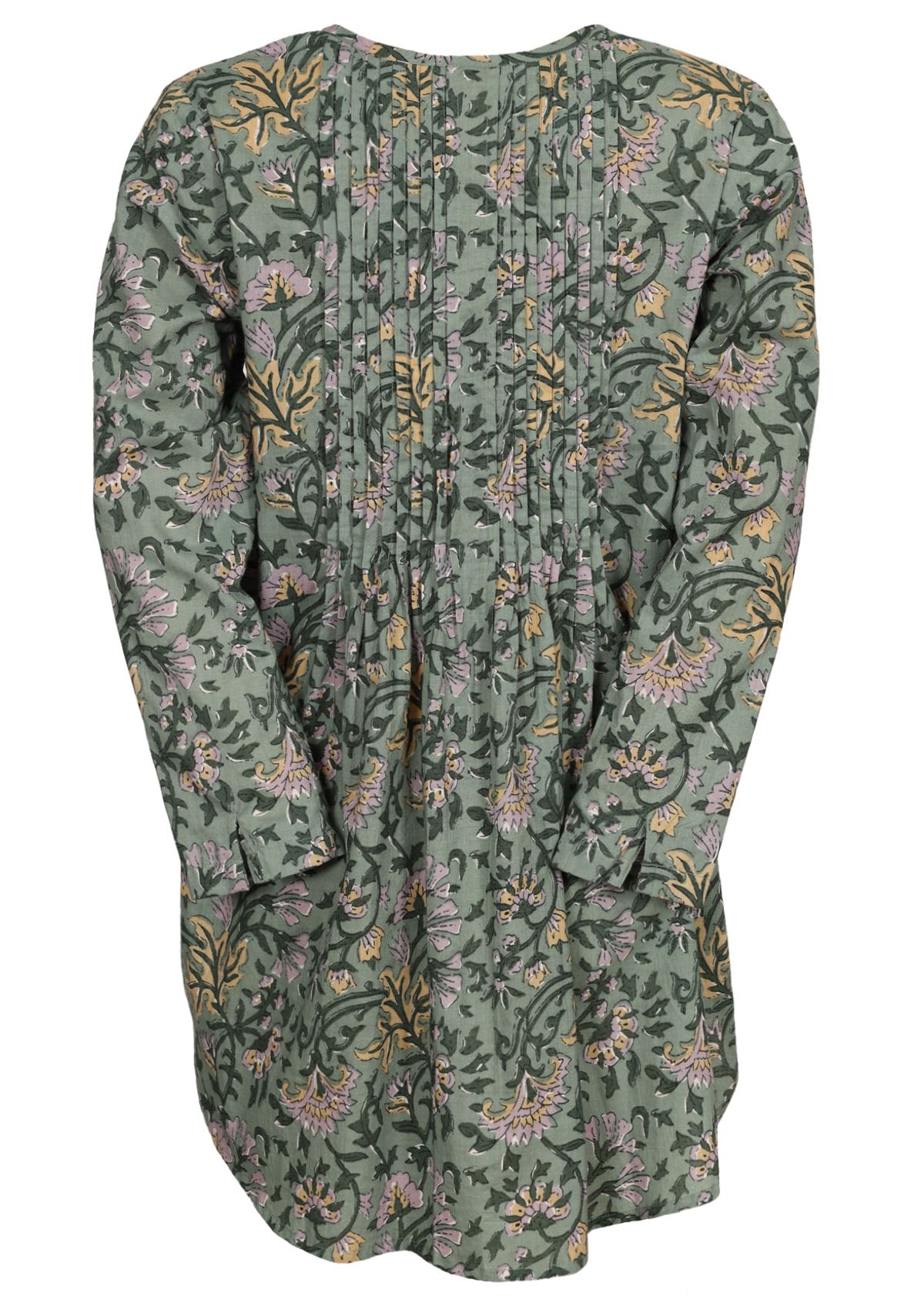 Back view 100% cotton pleated detail women's blouse