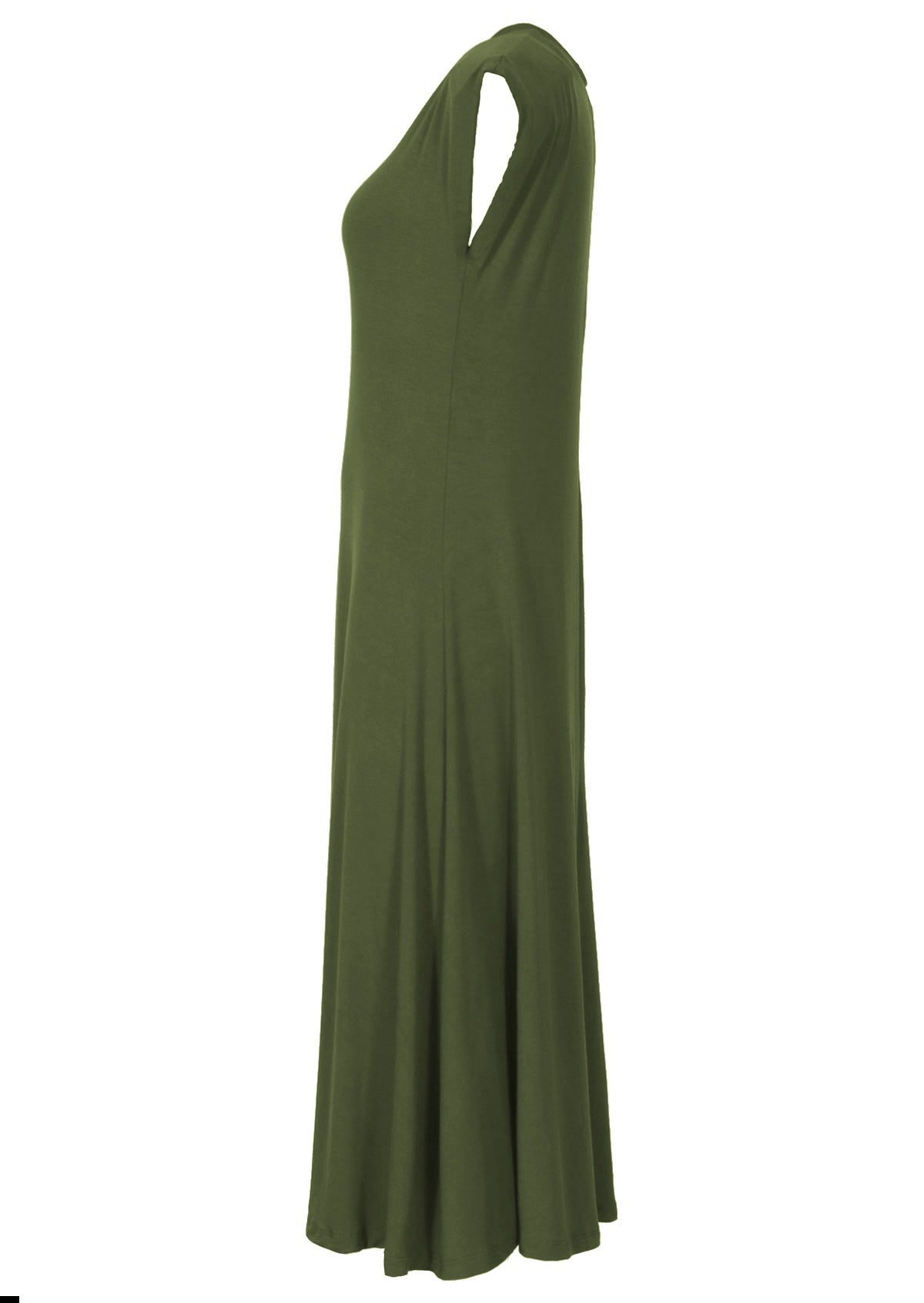 side view short sleeve olive stretch midi dress